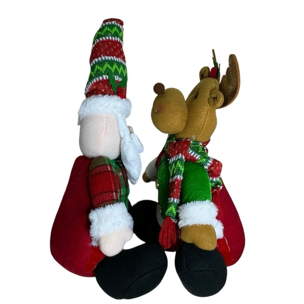 Santa and Reindeer Plush Gnomes Shelf Sitter Christmas Holiday Set Tartan Plaid